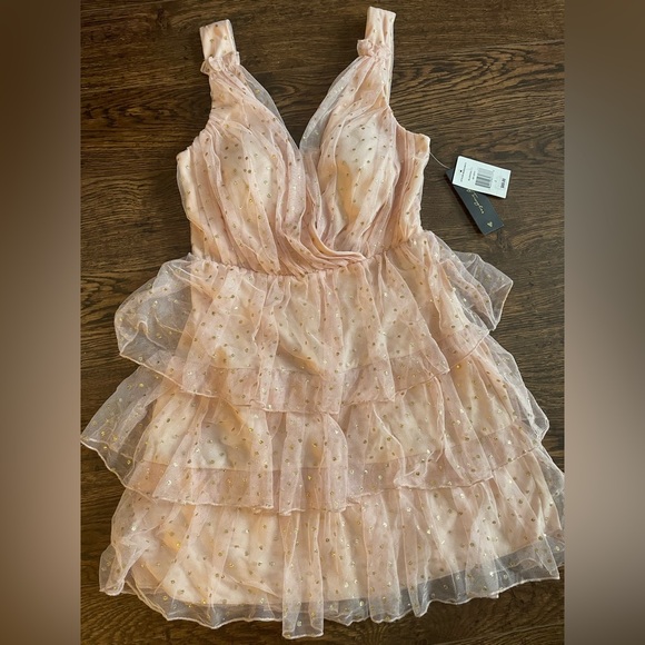 gold Dresses & Skirts - BNWT Mesh pink ruffle with dot of golden drss